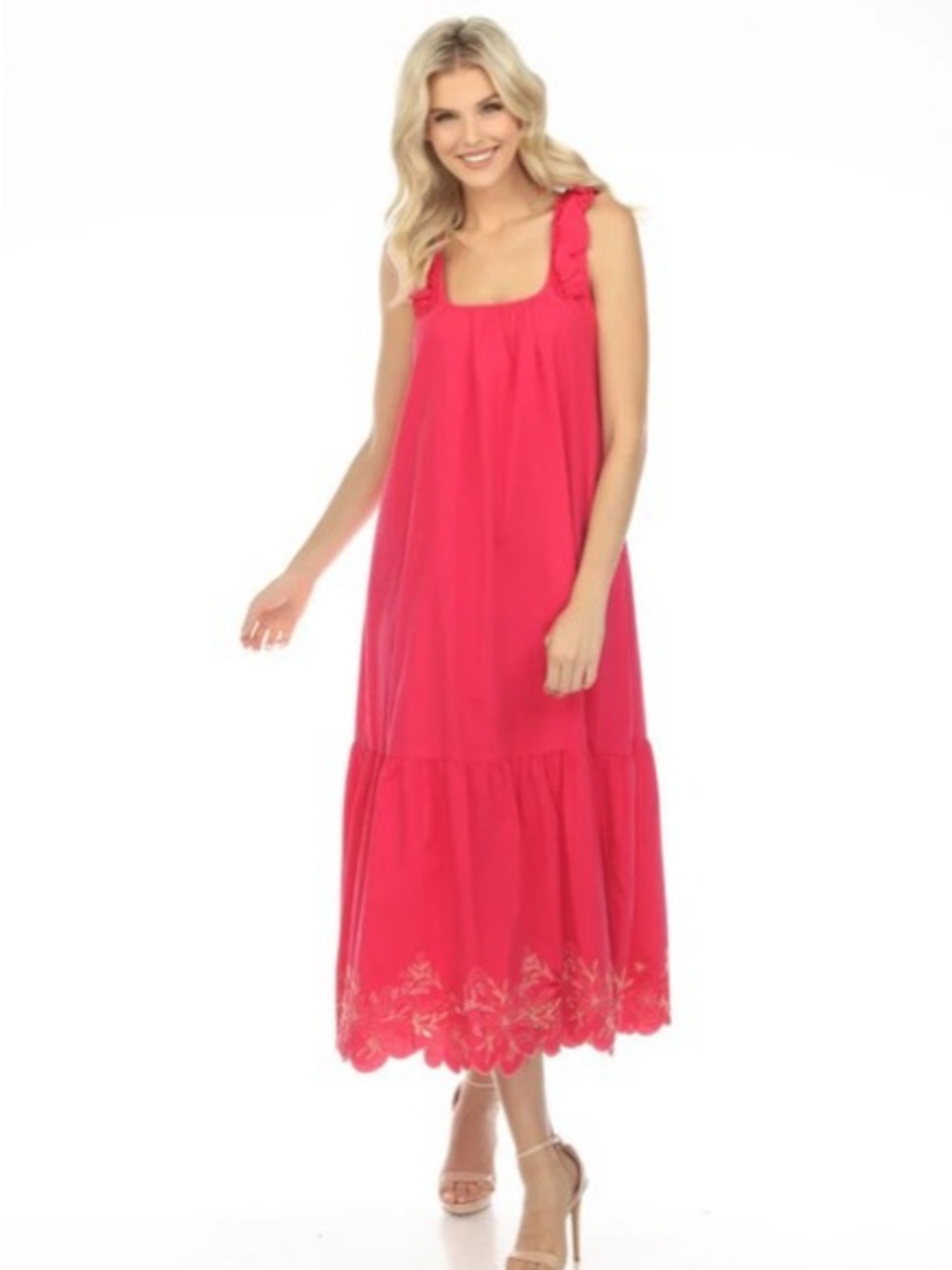 Johnny Was yoko eyelet maxi dress in hot pink size large